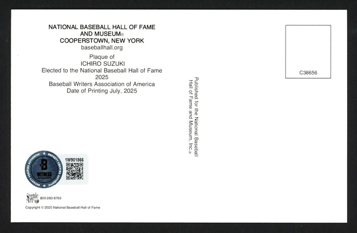 Ichiro Suzuki Signed Hall of Fame HOF Plaque Postcard Seattle Mariners Beckett
