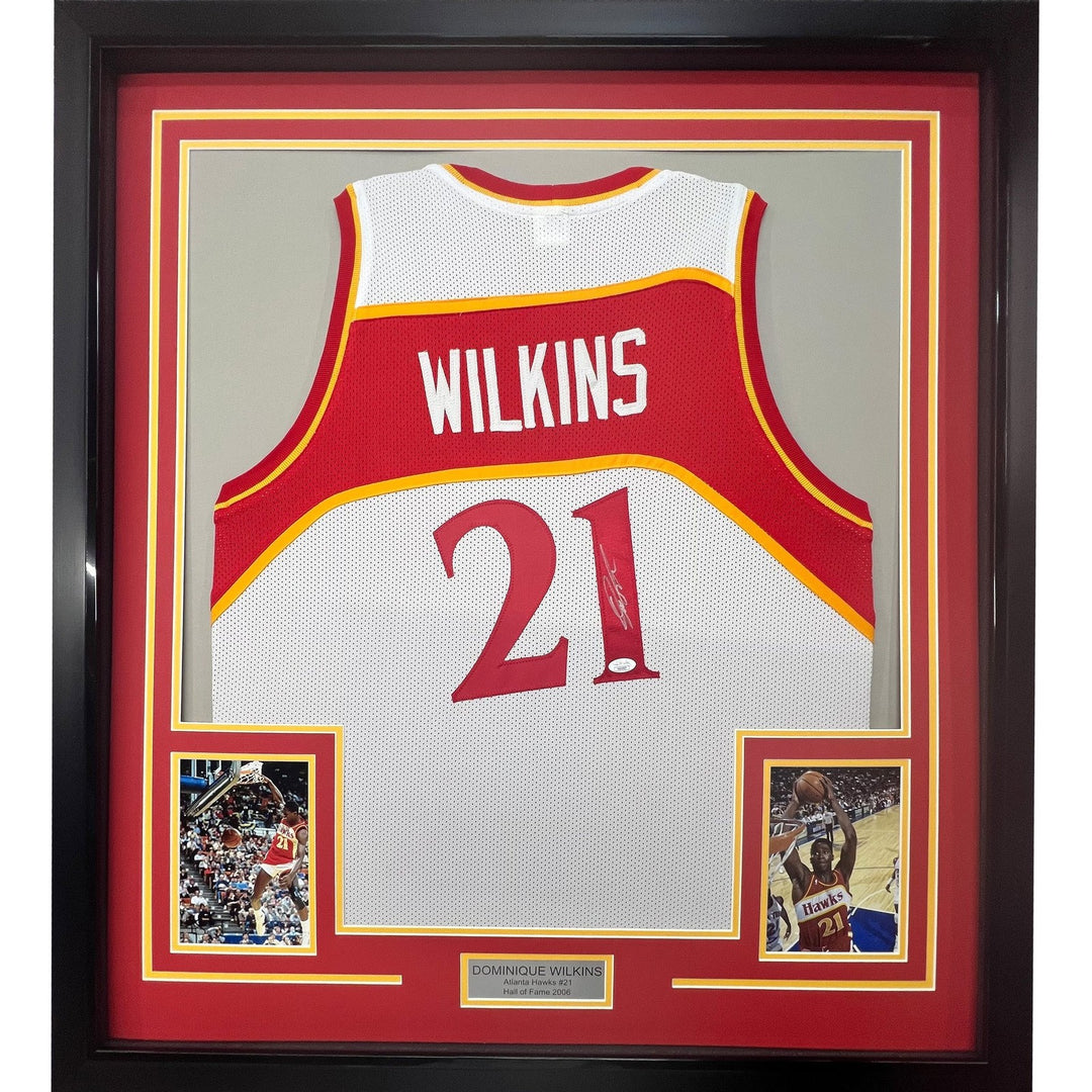 FRAMED Signed DOMINIQUE WILKINS 35x39 Atlanta White Jersey PSA COA