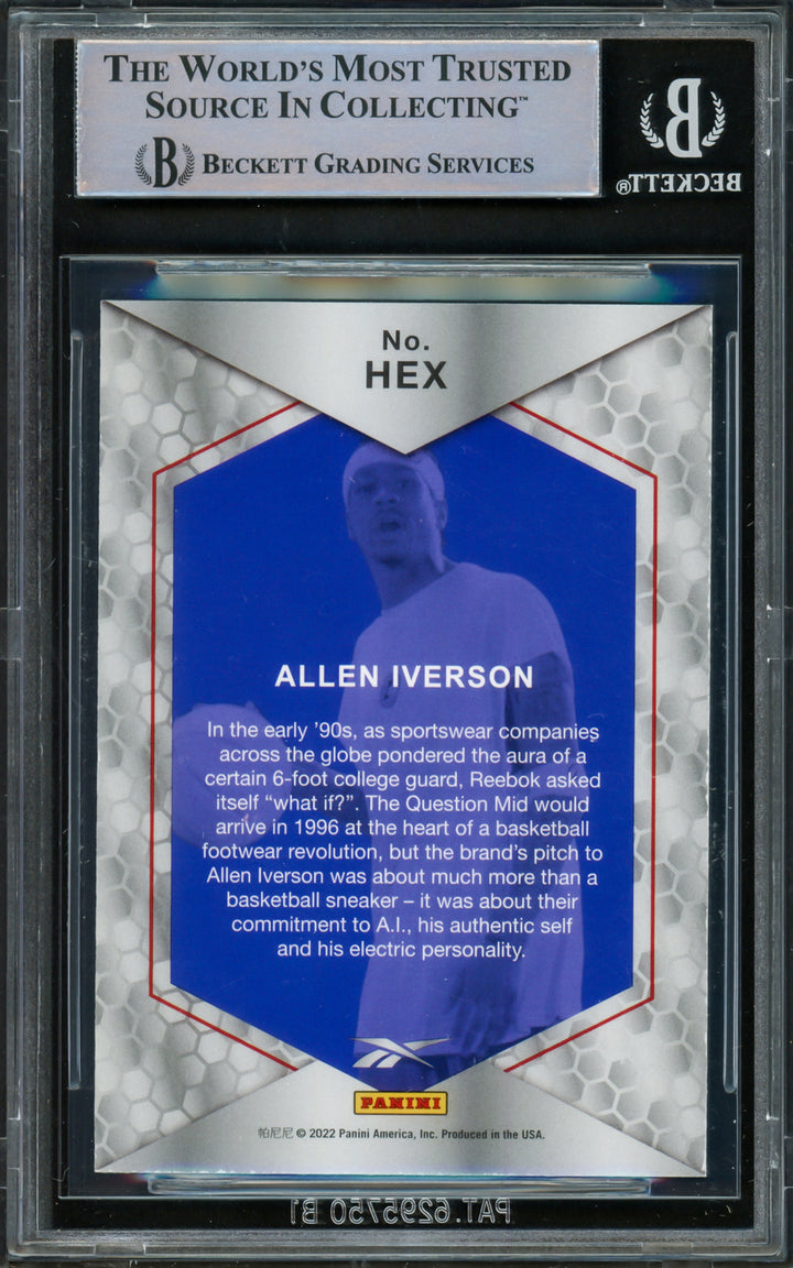 Allen Iverson Signed 2022 Panini Reebok AI Card HEX 76ers Beckett Wit 16562852