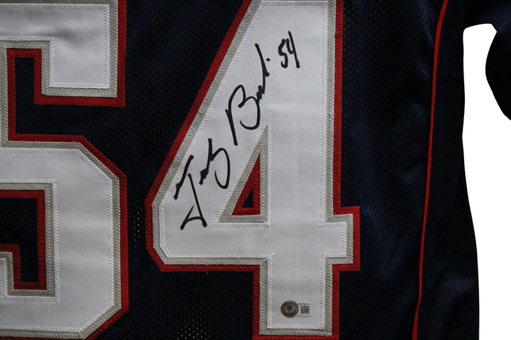 Tedy Bruschi Autographed/Signed Pro Style Blue XL Jersey Beckett 37009