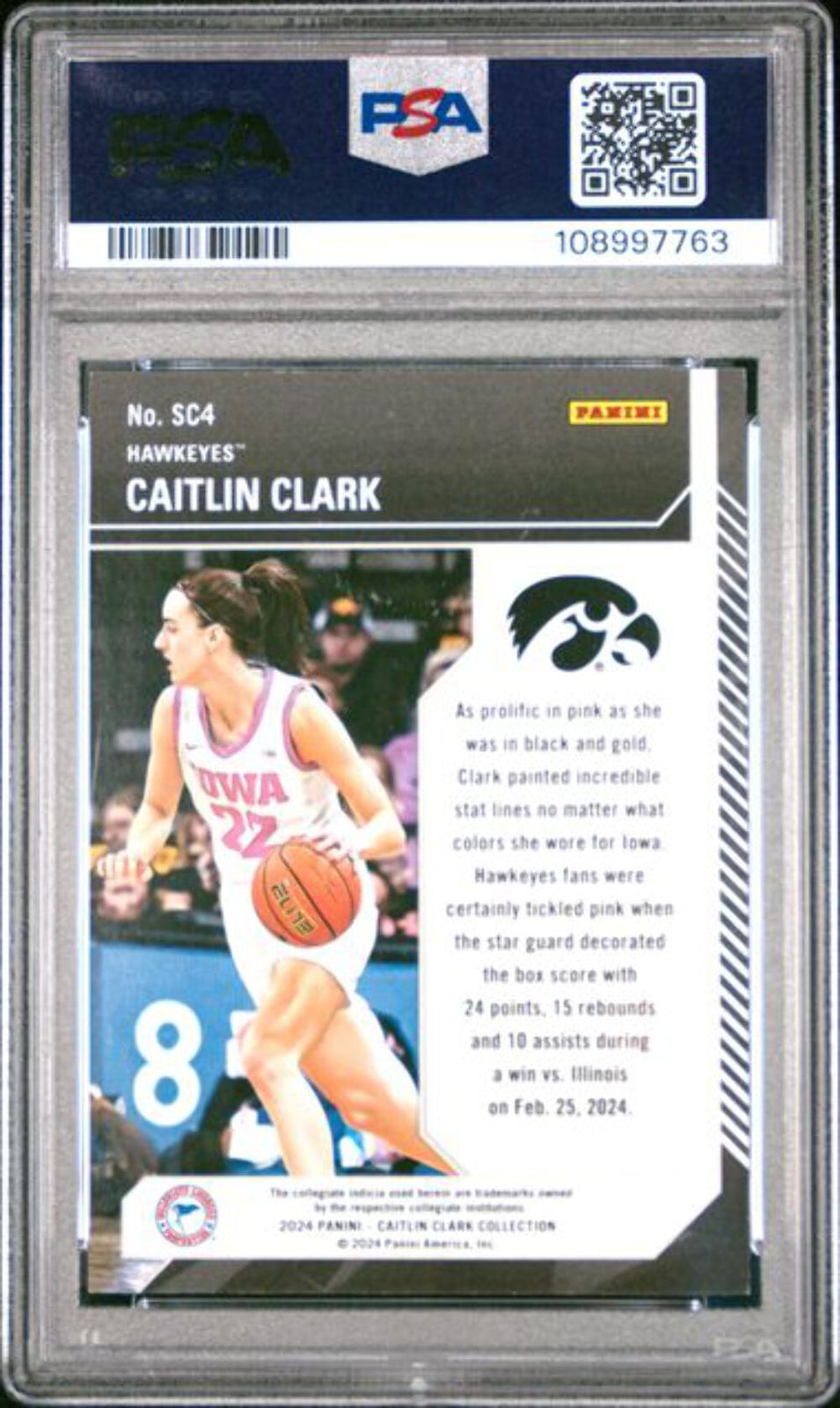 Graded 2024 Panini Caitlin Clark Collection Caitlin Clark #SC4 School Colors #/2