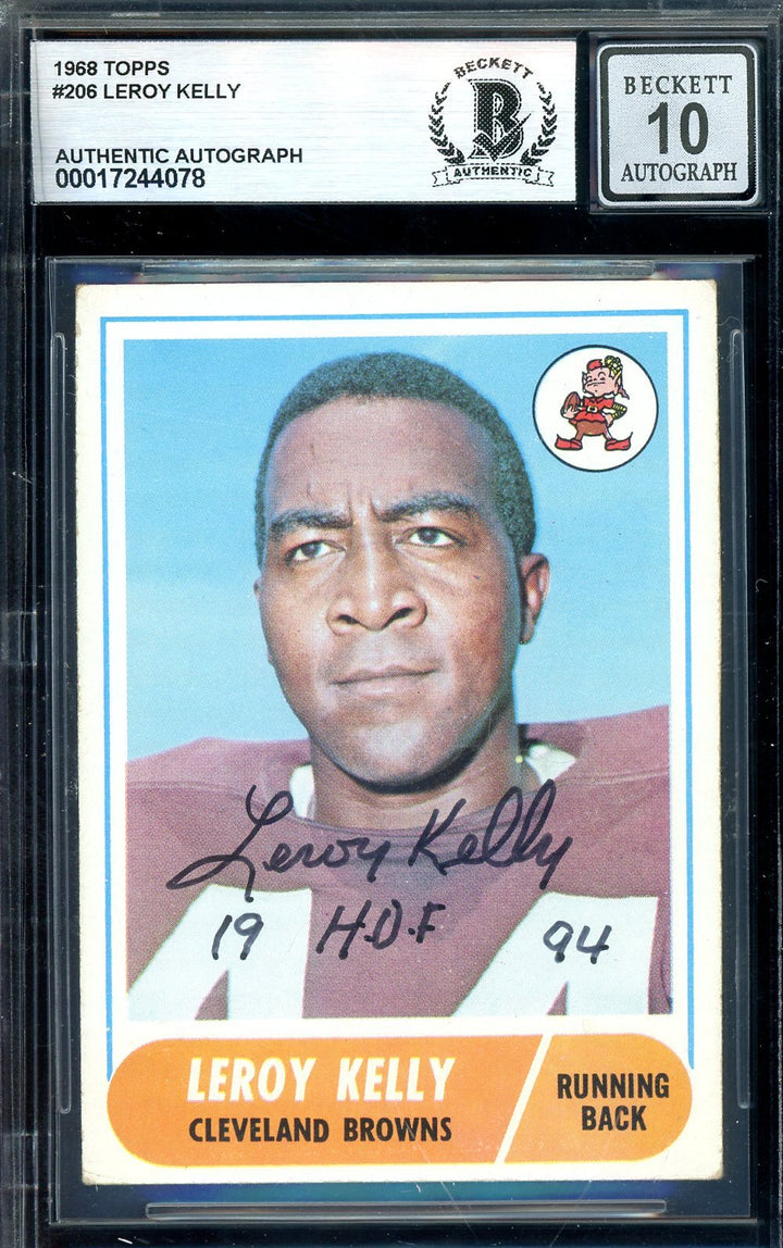 Leroy Kelly Gem Mint 10 Beckett BAS Signed 1968 Topps Autograph