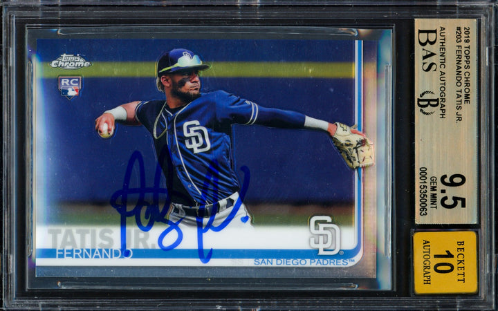 Fernando Tatis Jr. Auto 2019 Topps Chrome RC 203 Padres BGS 9.5 Sig 10 Beckett