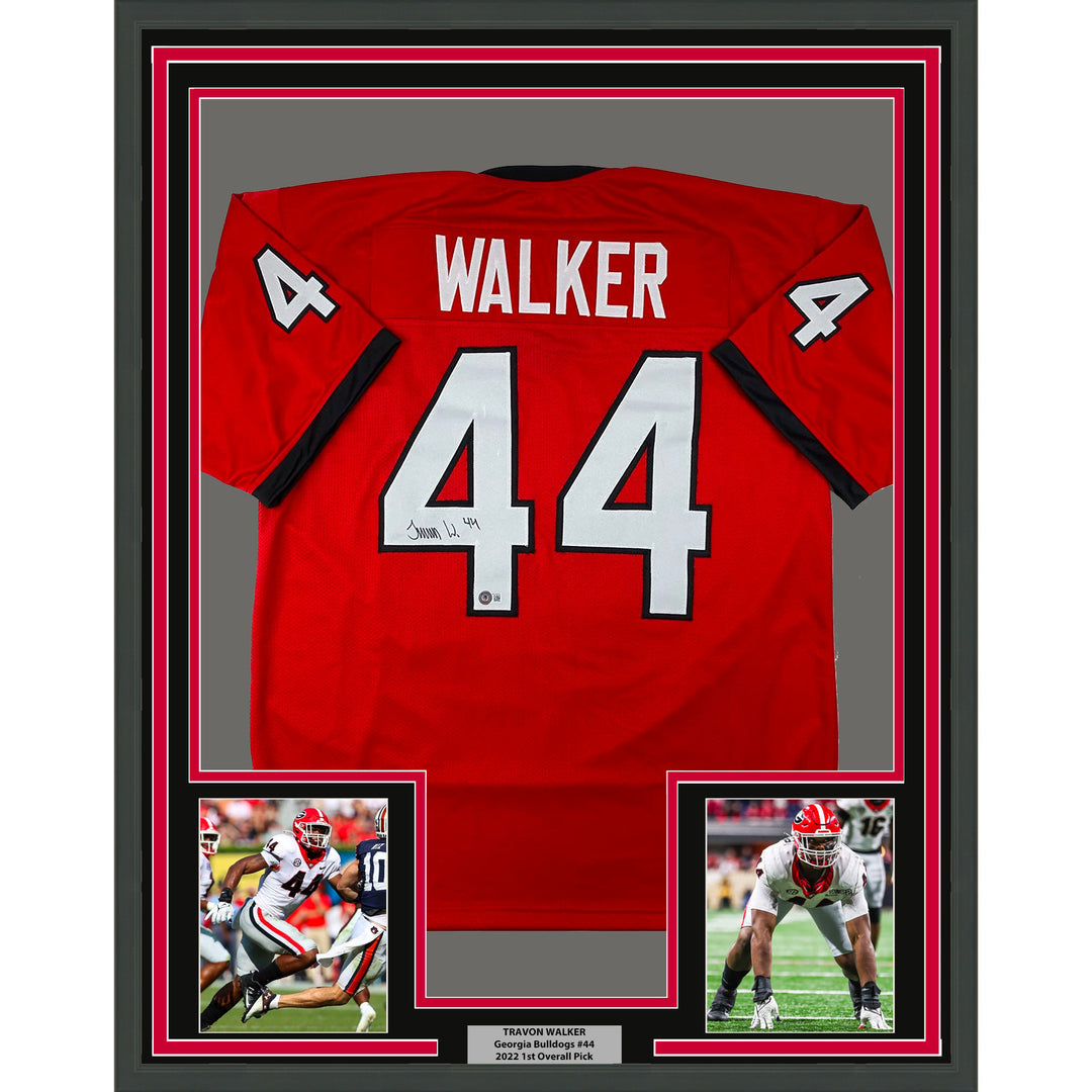 Framed Autographed/Signed Travon Walker 33x42 Georgia Red College Jersey BAS COA