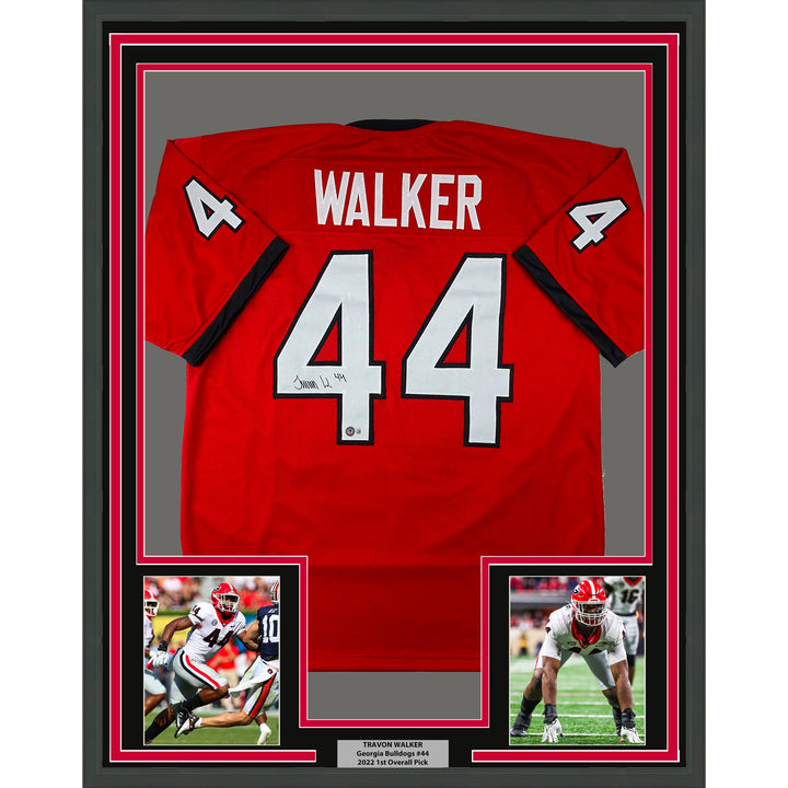 Framed Autographed/Signed Travon Walker 33x42 Georgia Red College Jersey BAS COA
