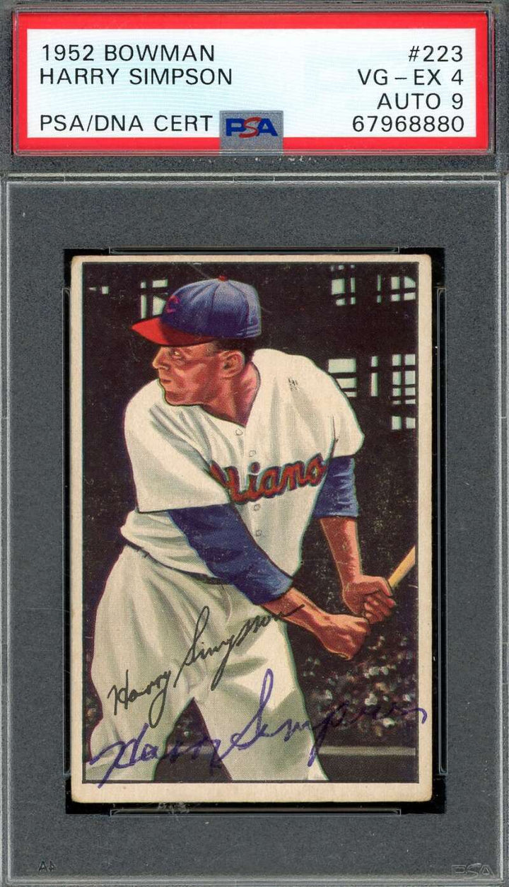 Harry Simpson Mint 9 PSA DNA Signed 1952 Bowman Rookie Autograph