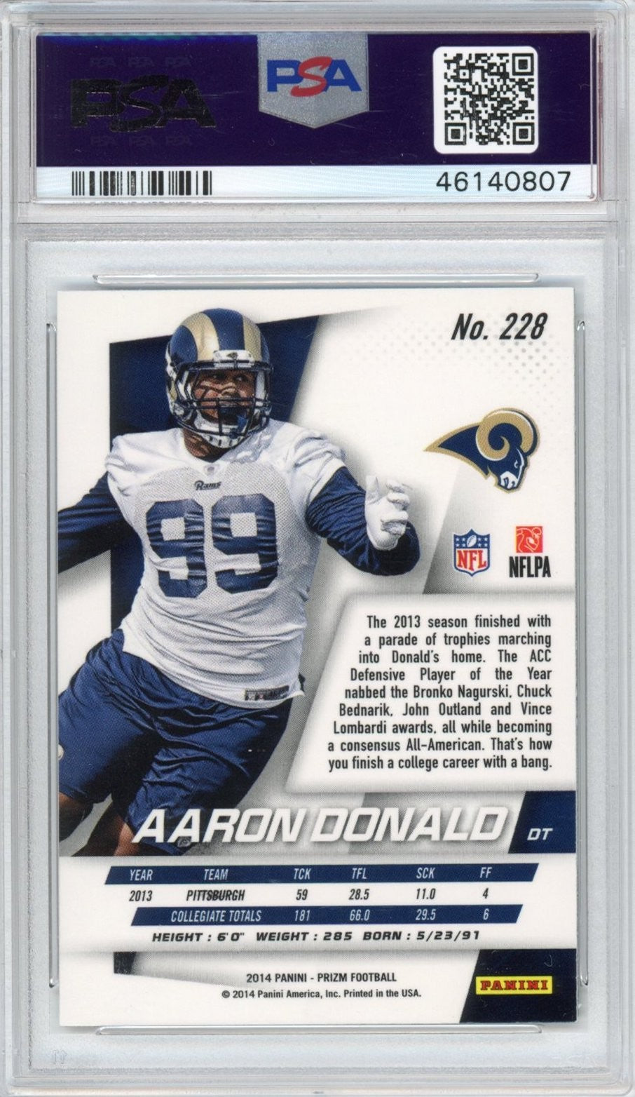 Graded 2014 Panini Prizm Aaron Donald #228 Rookie RC Card PSA 9 Mint