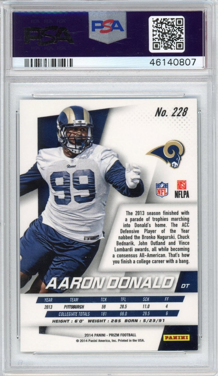 Graded 2014 Panini Prizm Aaron Donald #228 Rookie RC Card PSA 9 Mint