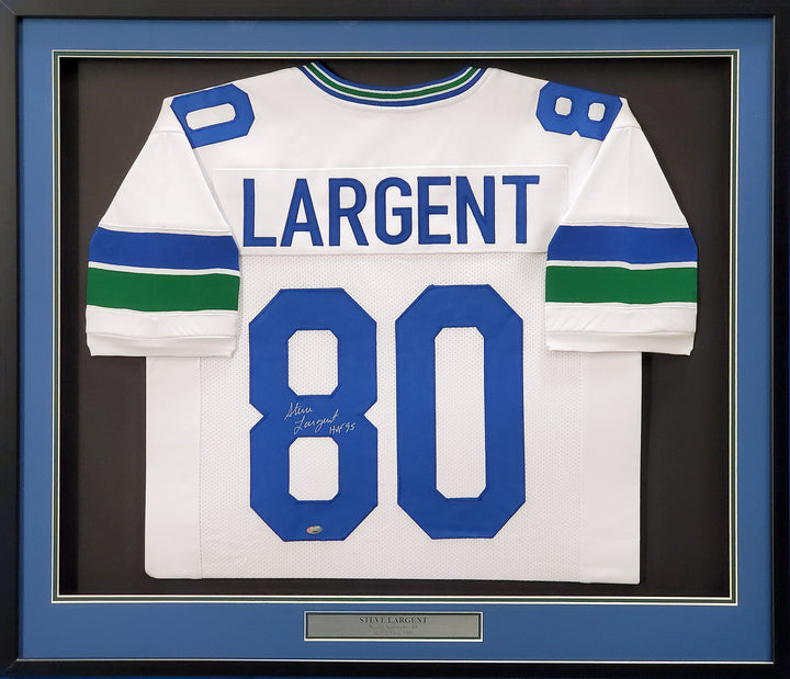 Seattle Seahawks Steve Largent Signed Framed White Jersey "HOF 95" MCS Holo