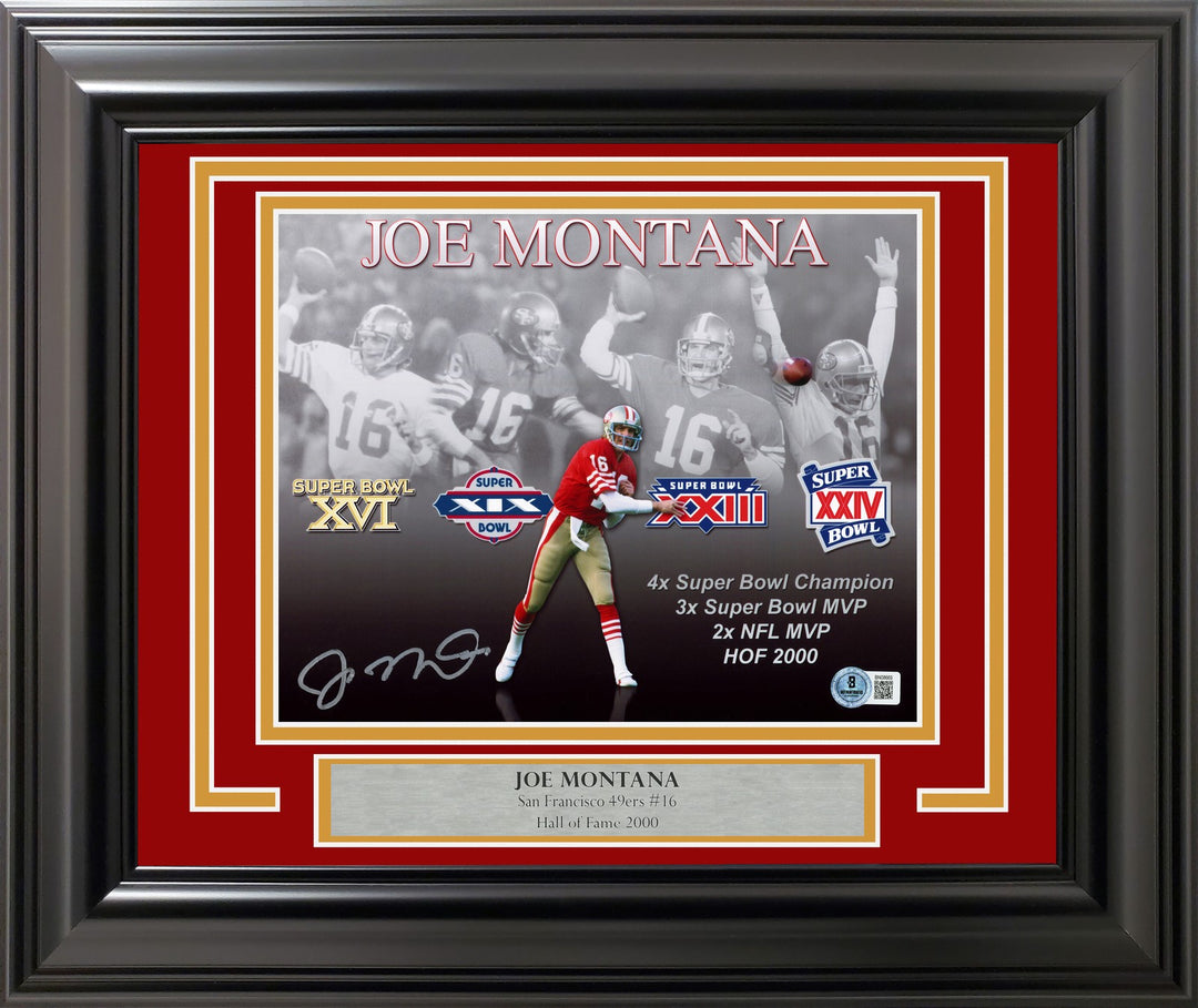 Joe Montana Signed Framed 8x10 Photo San Francisco 49ers Beckett