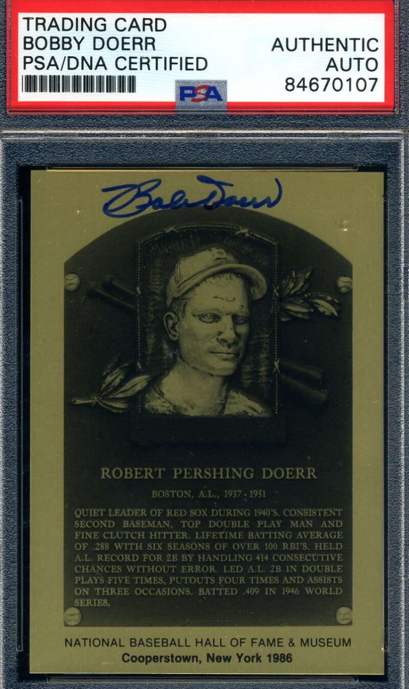Bobby Doerr PSA DNA Signed Gold Metallic Hall Of Fame Plaque Set Break Autograph