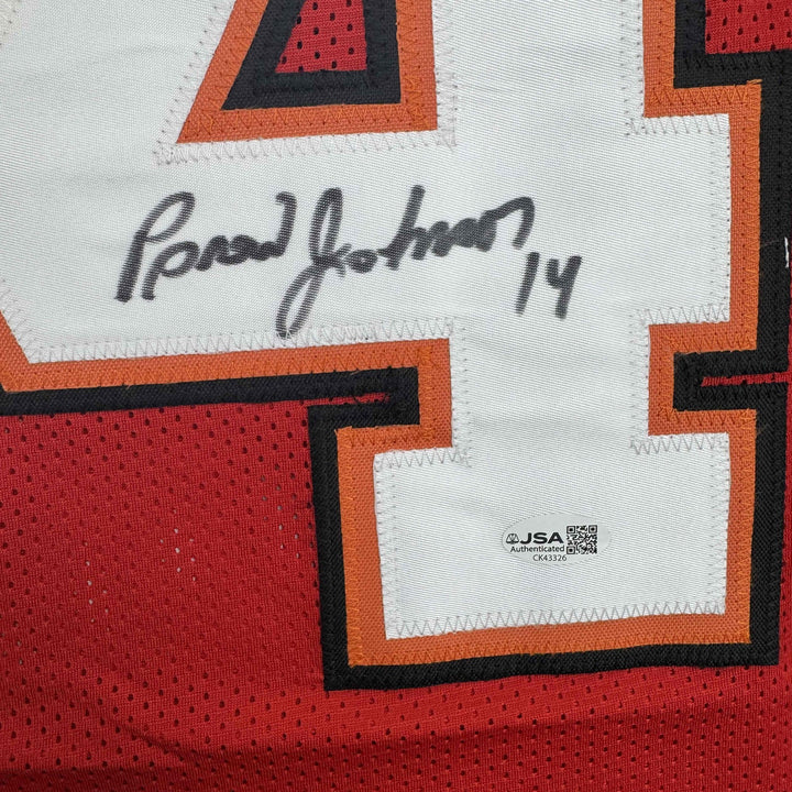 Autographed/Signed Brad Johnson Tampa Bay Red Football Jersey Beckett BAS COA