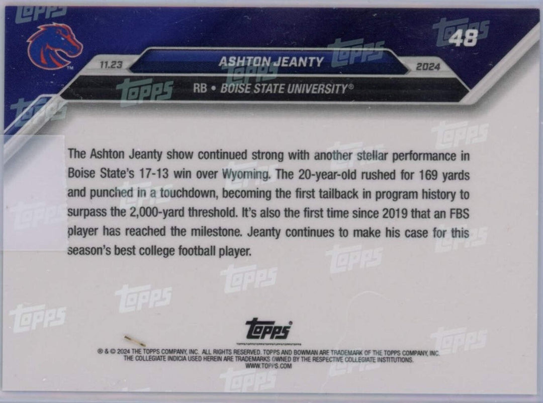2024 Bowman U Now Ashton Jeanty #48 Blue /49 Boise State Broncos Football Card