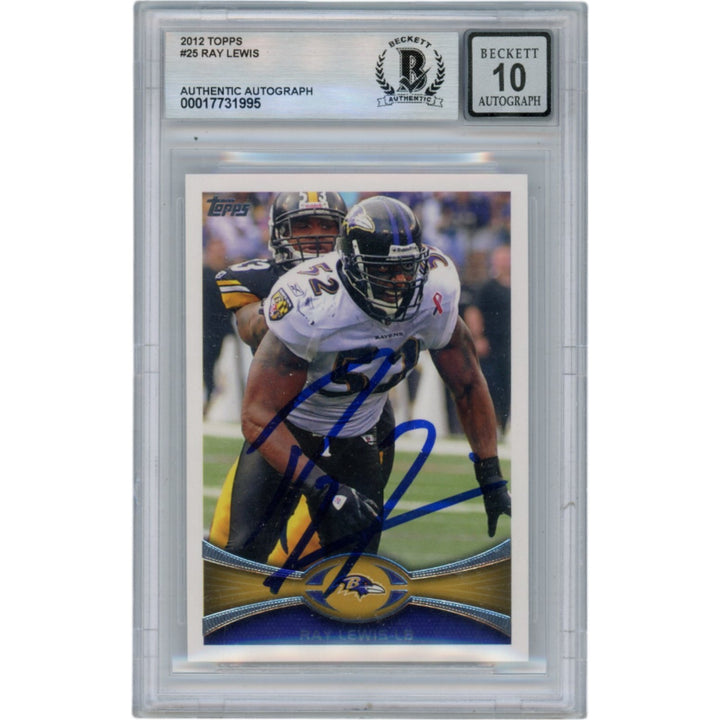 Ray Lewis Autographed/Signed 2012 Topps #25 Slabbed Trading Card Beckett 50025