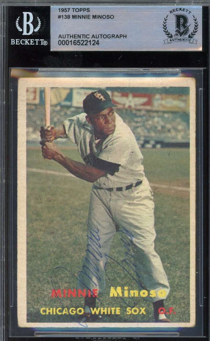Minnie Minoso Beckett BAS Vintage Signed 1957 Topps Autographed