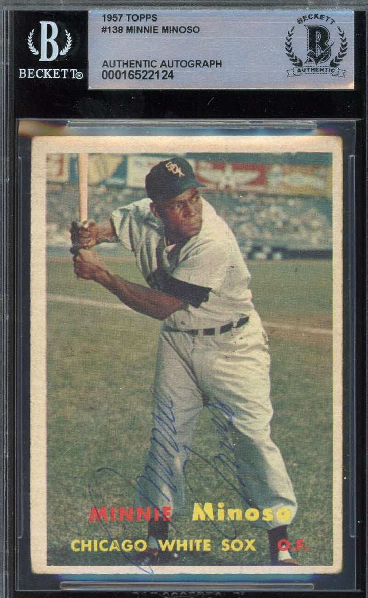 Minnie Minoso Beckett BAS Vintage Signed 1957 Topps Autographed