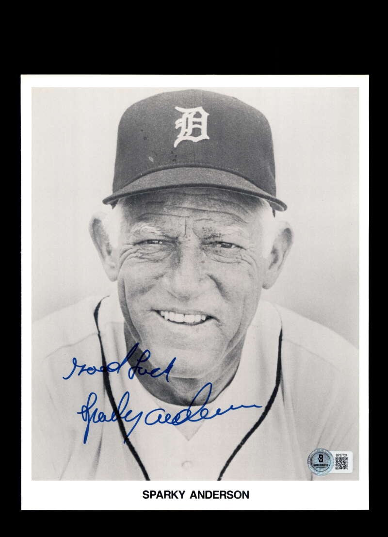 Sparky Anderson Beckett BAS Signed 8x10 Photo Autograph Tigers