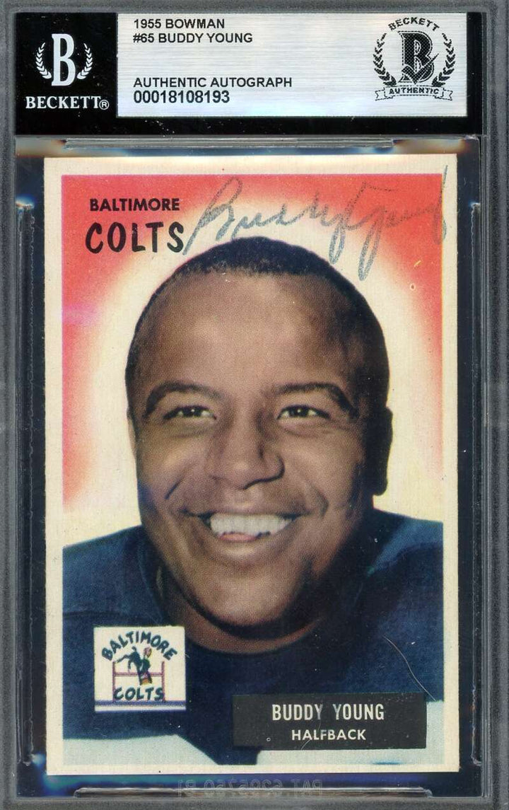 Buddy Young Beckett BAS Signed 1955 Bowman Autograph