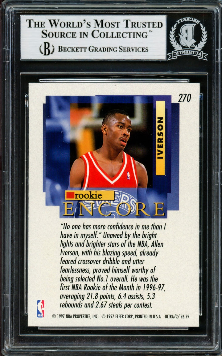 Allen Iverson Signed 1996-97 Fleer Ultra RC 270 76ers Beckett #14133871