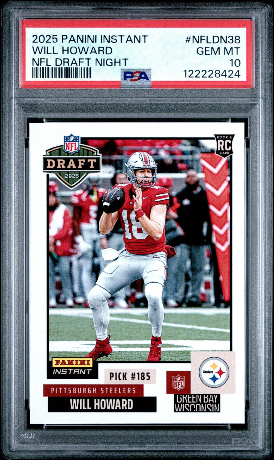 Graded 2025 Panini Will Howard #NFLDN38 NFL Draft Night RC Football Card PSA 10