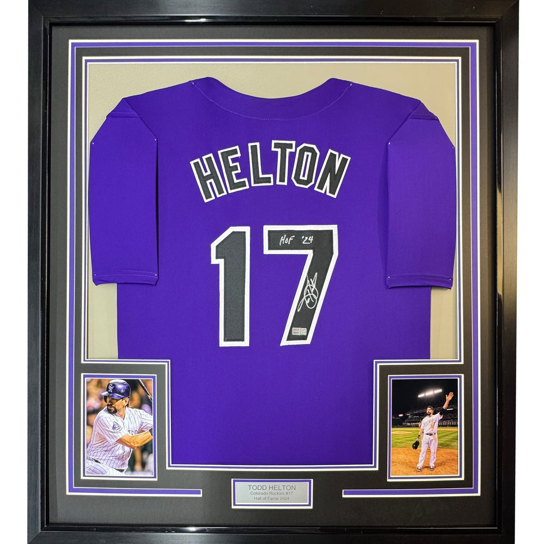 Framed Signed Todd Helton HOF 24 35x39 Purple Jersey Tristar COA