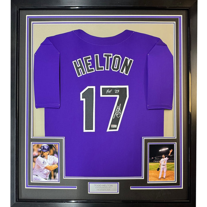 Framed Signed Todd Helton HOF 24 35x39 Purple Jersey Tristar COA