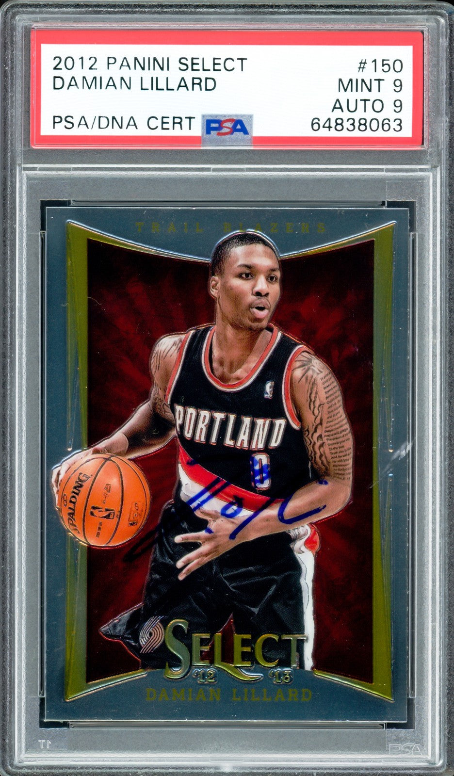 Damian Lillard Signed 2012-13 Panini Select RC 150 PSA 9 Sig 9 On Card PSA/DNA
