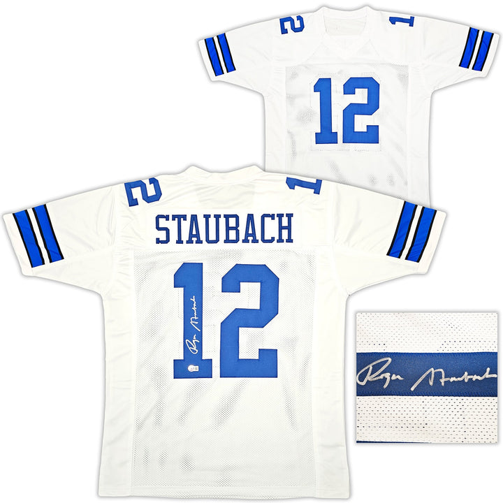 Dallas Cowboys Roger Staubach Signed White Jersey Beckett Witness