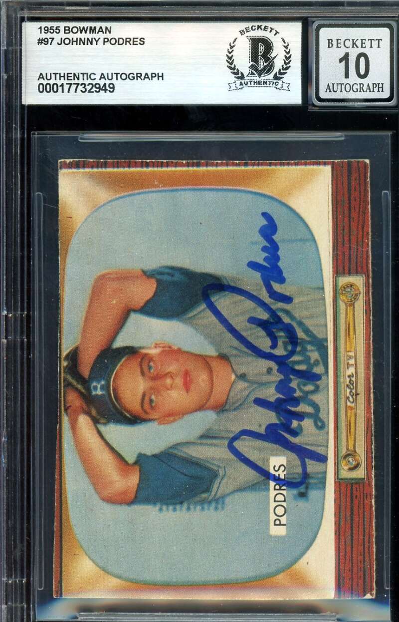 Johnny Podres Gem Mint 10 Beckett BAS Signed 1955 Bowman Autograph