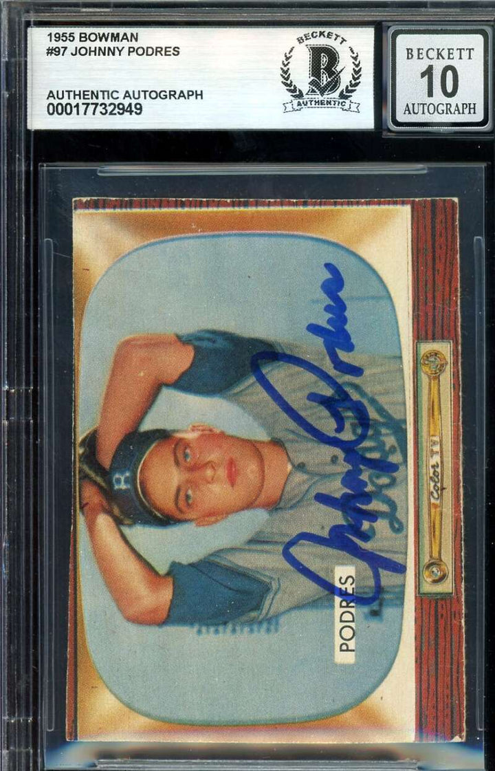 Johnny Podres Gem Mint 10 Beckett BAS Signed 1955 Bowman Autograph