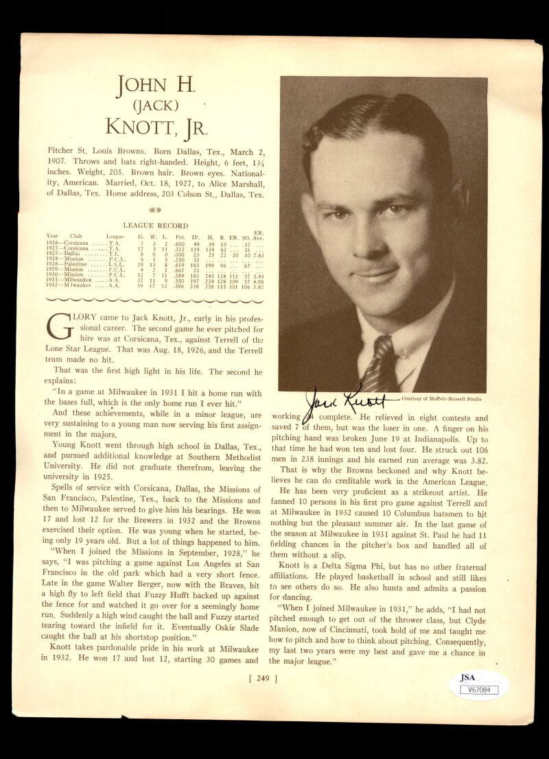 Jack Knott Mark Koenig JSA Coa Signed 9x11 1933 Whos Who Page Autograph