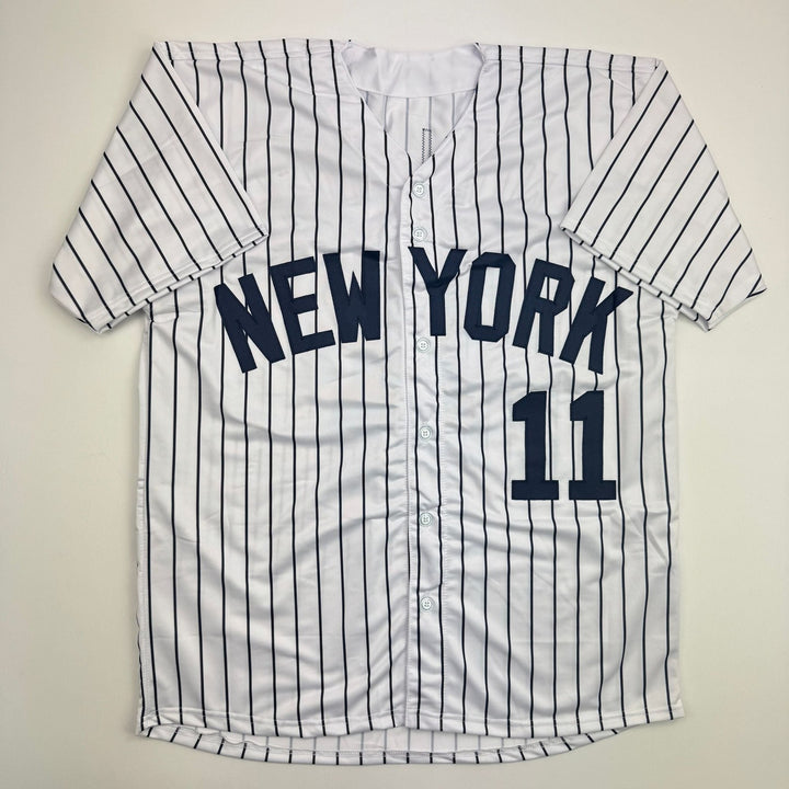Autographed/Signed Chuck Knoblauch NY Pinstripe Baseball Jersey BAS COA