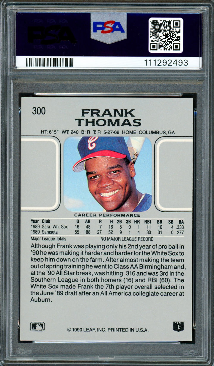 Frank Thomas Signed 1990 Leaf RC 300 Chicago White Sox PSA 6 Auto GM 10 PSA/DNA