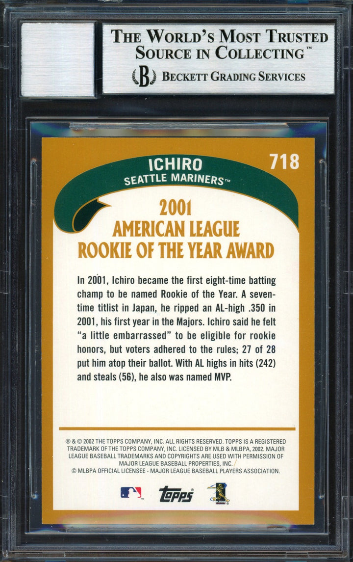 Ichiro Suzuki Signed 2002 Topps Card 718 Mariners Auto 10 Beckett #12491245