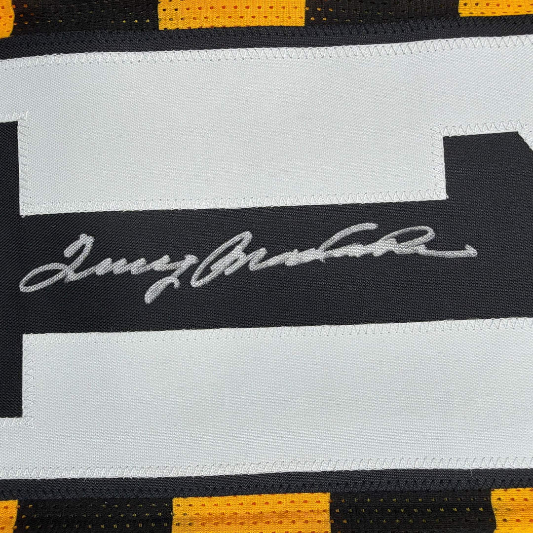 Autographed/Signed Terry Bradshaw Pittsburgh Bumble Bee Jersey Beckett COA