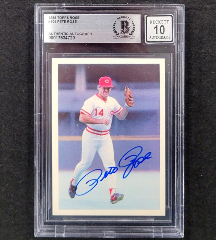 Pete Rose signed 1985 Topps #104 Cincinnati Reds Trading Card BAS BGS 10 auto