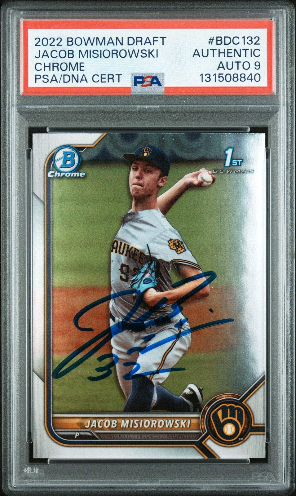 Graded 2022 Bowman Draft Jacob Misiorowski #BDC132 Chrome Rookie Card PSA 9 Auto