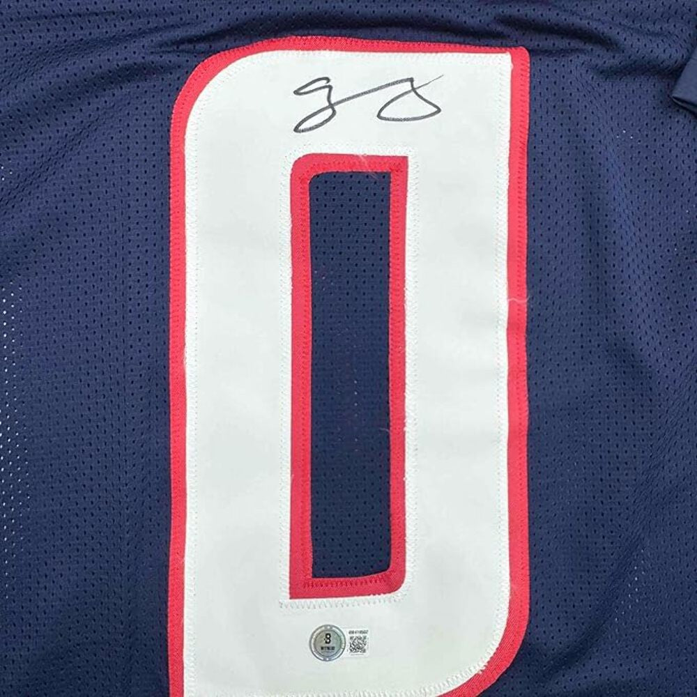 Framed Autographed/Signed Azeez Al Shaair 35x39 Houston Blue Jersey Beckett COA