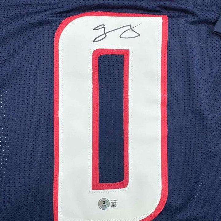 Framed Autographed/Signed Azeez Al Shaair 35x39 Houston Blue Jersey Beckett COA