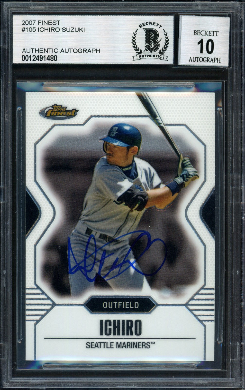 Ichiro Suzuki Auto 2007 Topps Finest Card 105 Mariners Auto 10 Beckett #12491480