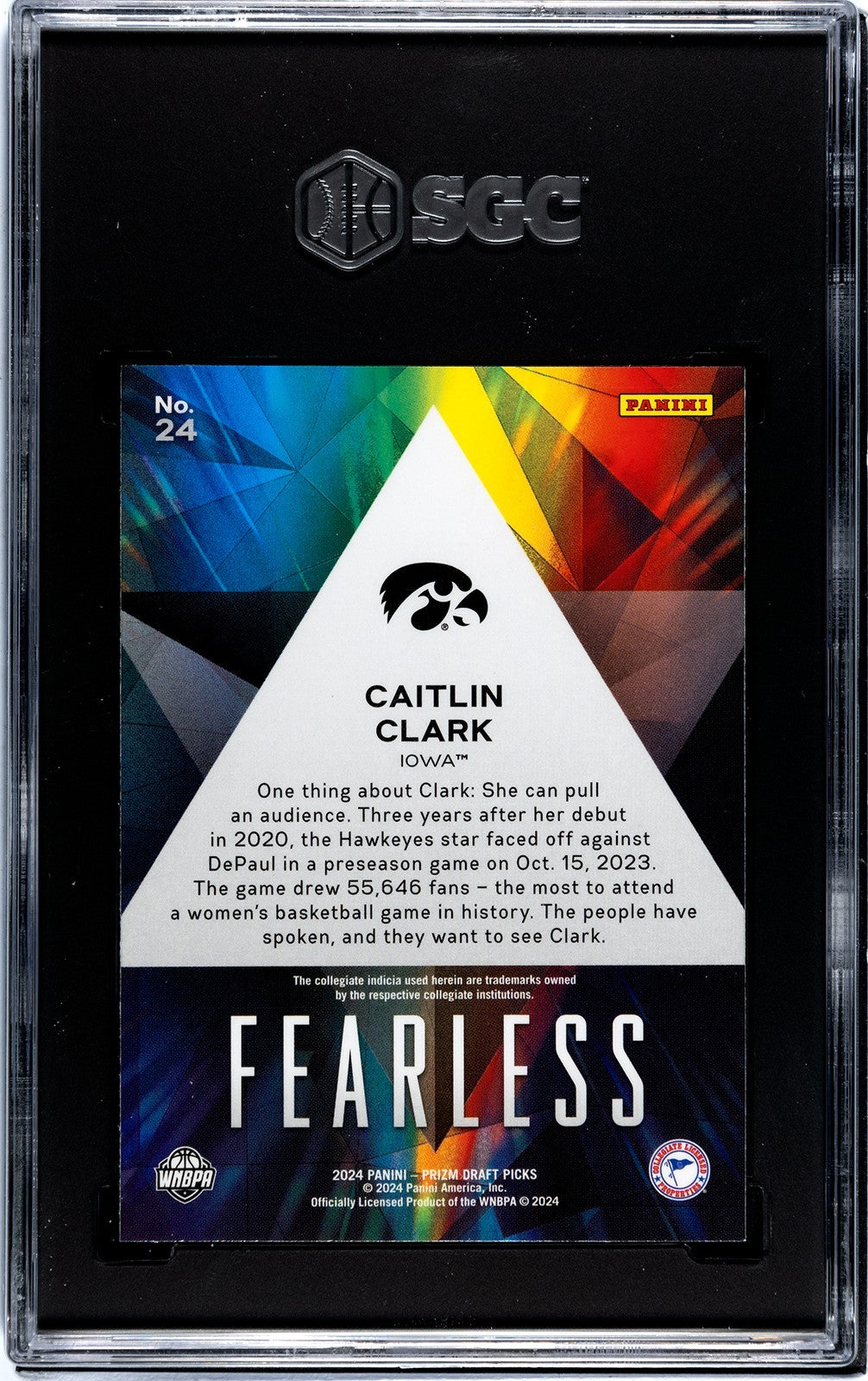 Caitlin Clark 2024-25 Panini Prizm DP Fearless RC Card #224- SGC Graded 9 Mint