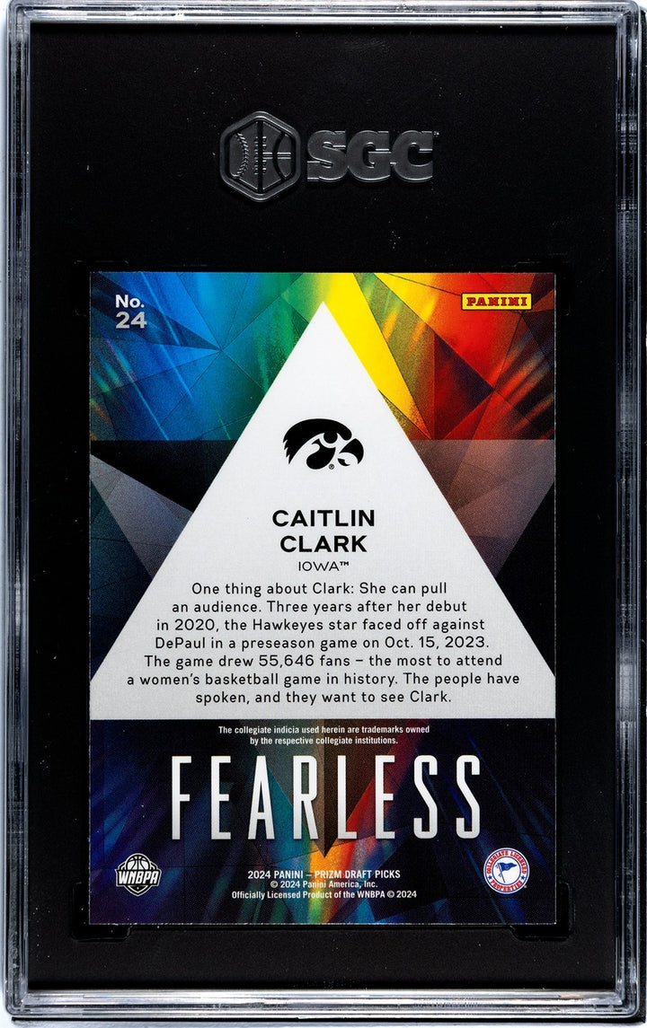 Caitlin Clark 2024-25 Panini Prizm DP Fearless RC Card #224- SGC Graded 9 Mint