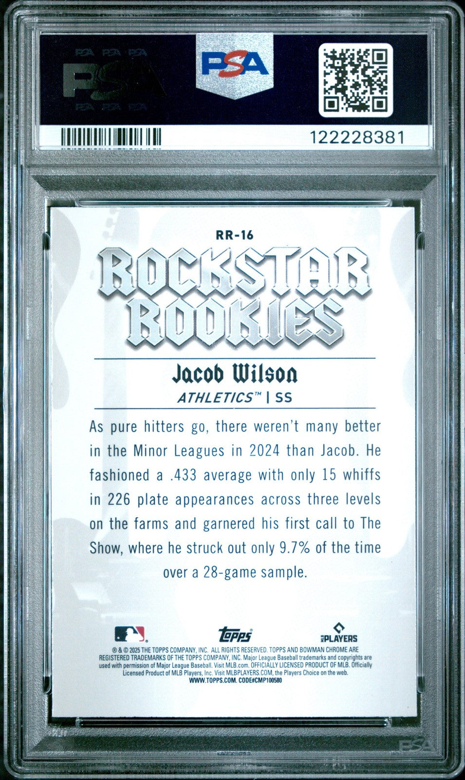 Graded 2025 Bowman Jacob Wilson #RR16 Rockstar Rookies RC Card PSA 10
