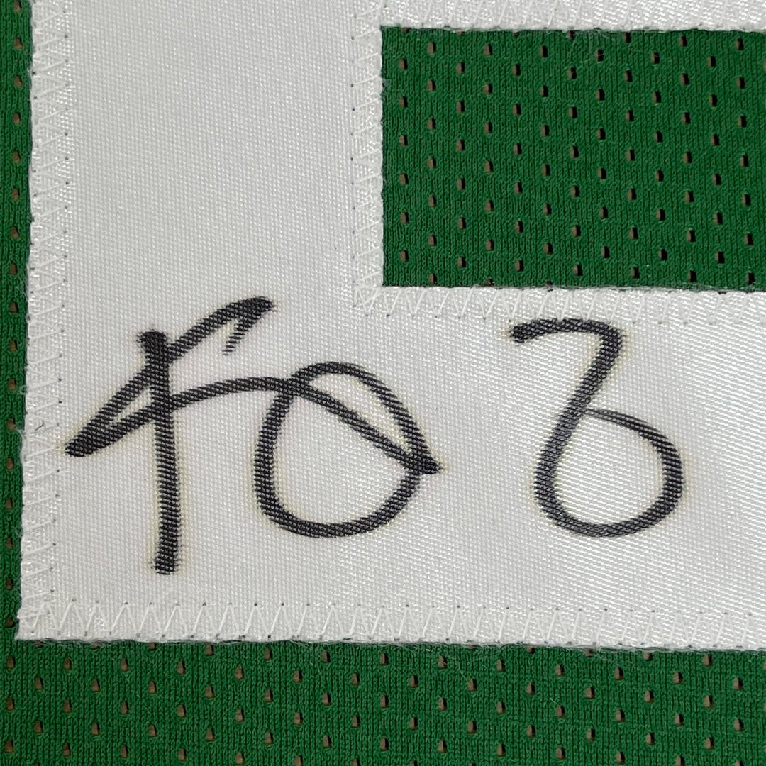 Framed Autographed/Signed Kevin Garnett 33x42 Boston Green Jersey BAS COA