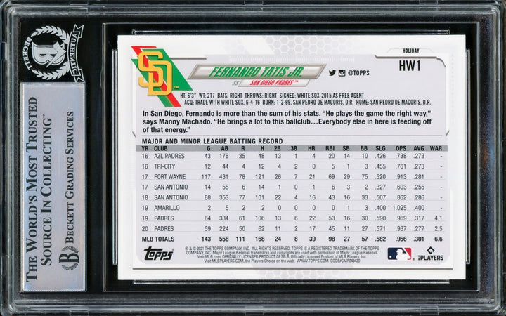 Fernando Tatis Jr. Signed 2021 Topps Holiday Card #HW1 San Diego Padres Beckett