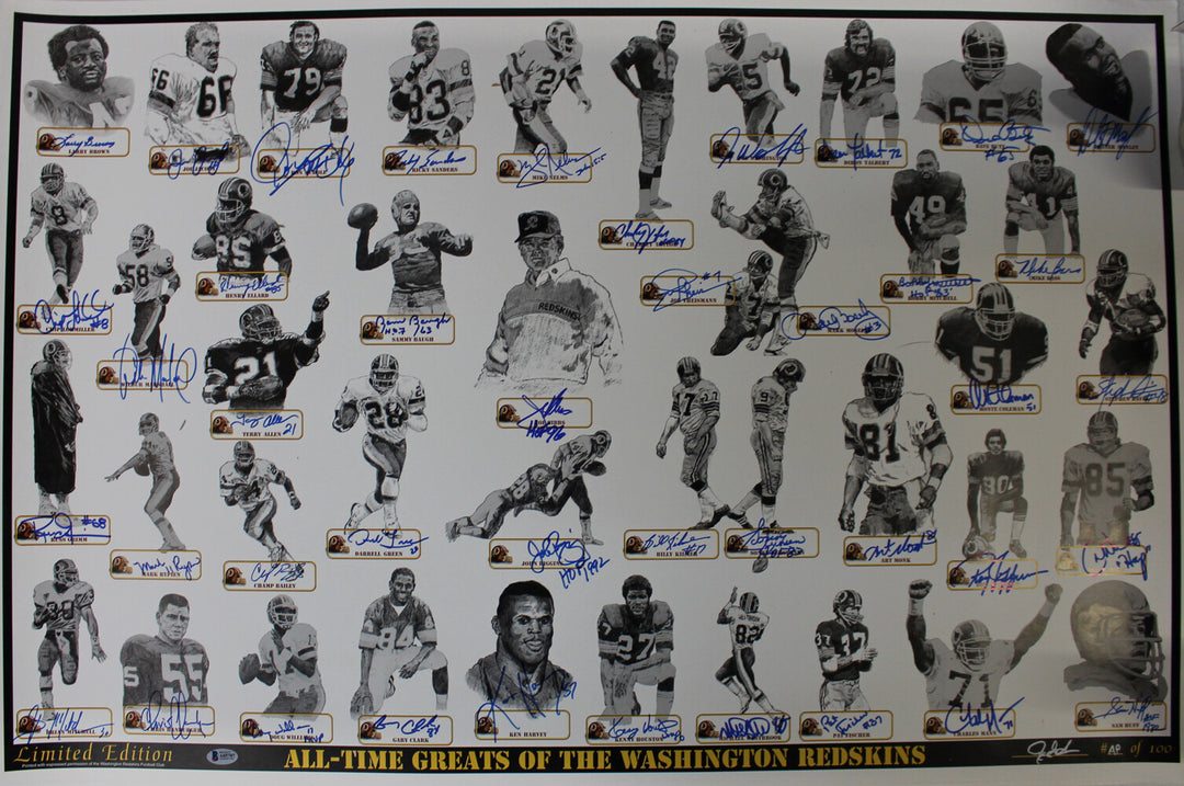 Washington Redskins Autographed All Time Greats Poster Print 42 Sigs BAS 20928