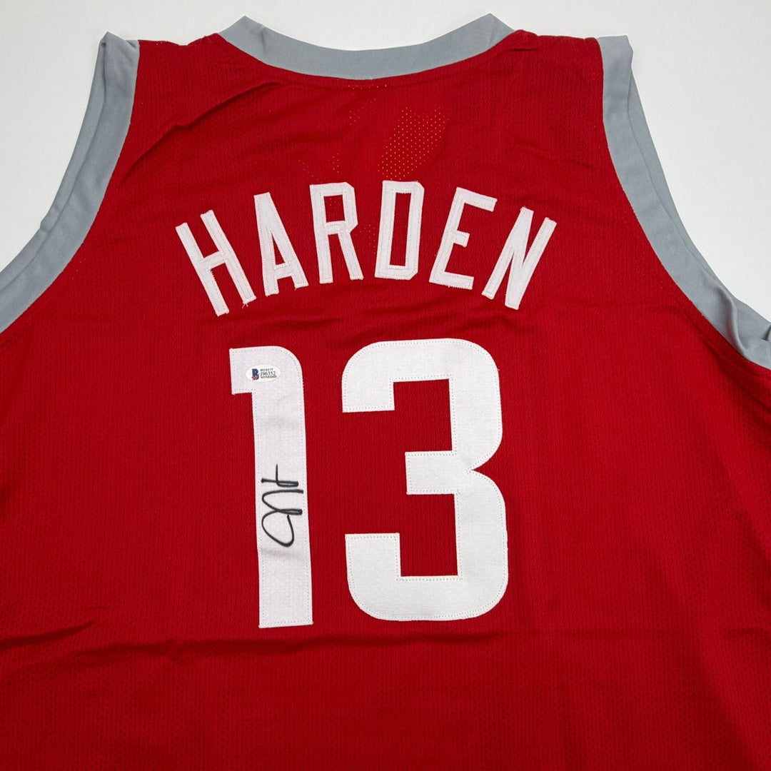 Autographed/Signed James Harden Houston Red Basketball Jersey Beckett COA