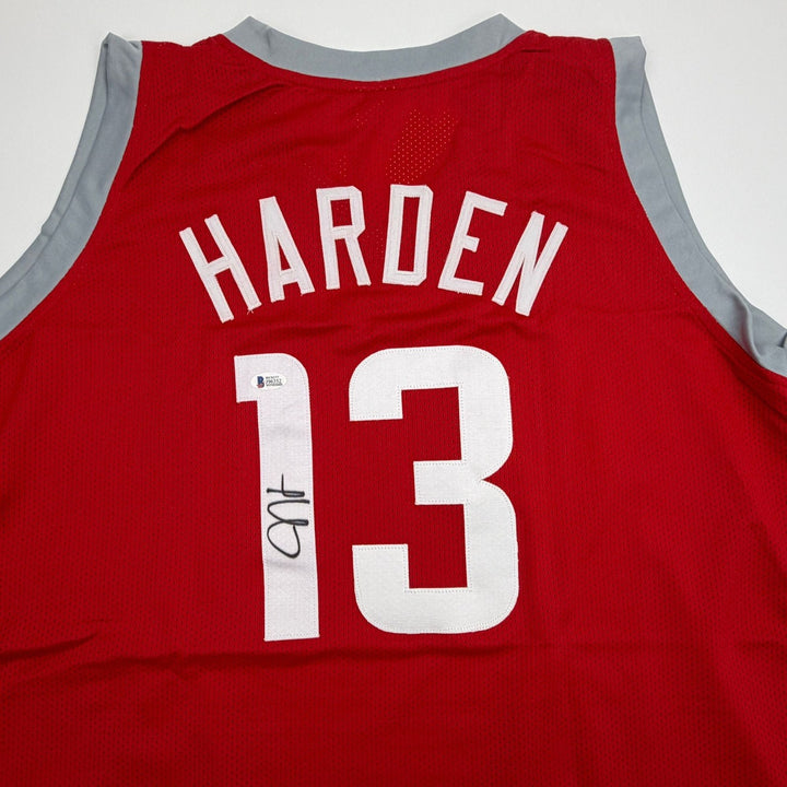 Autographed/Signed James Harden Houston Red Basketball Jersey Beckett COA