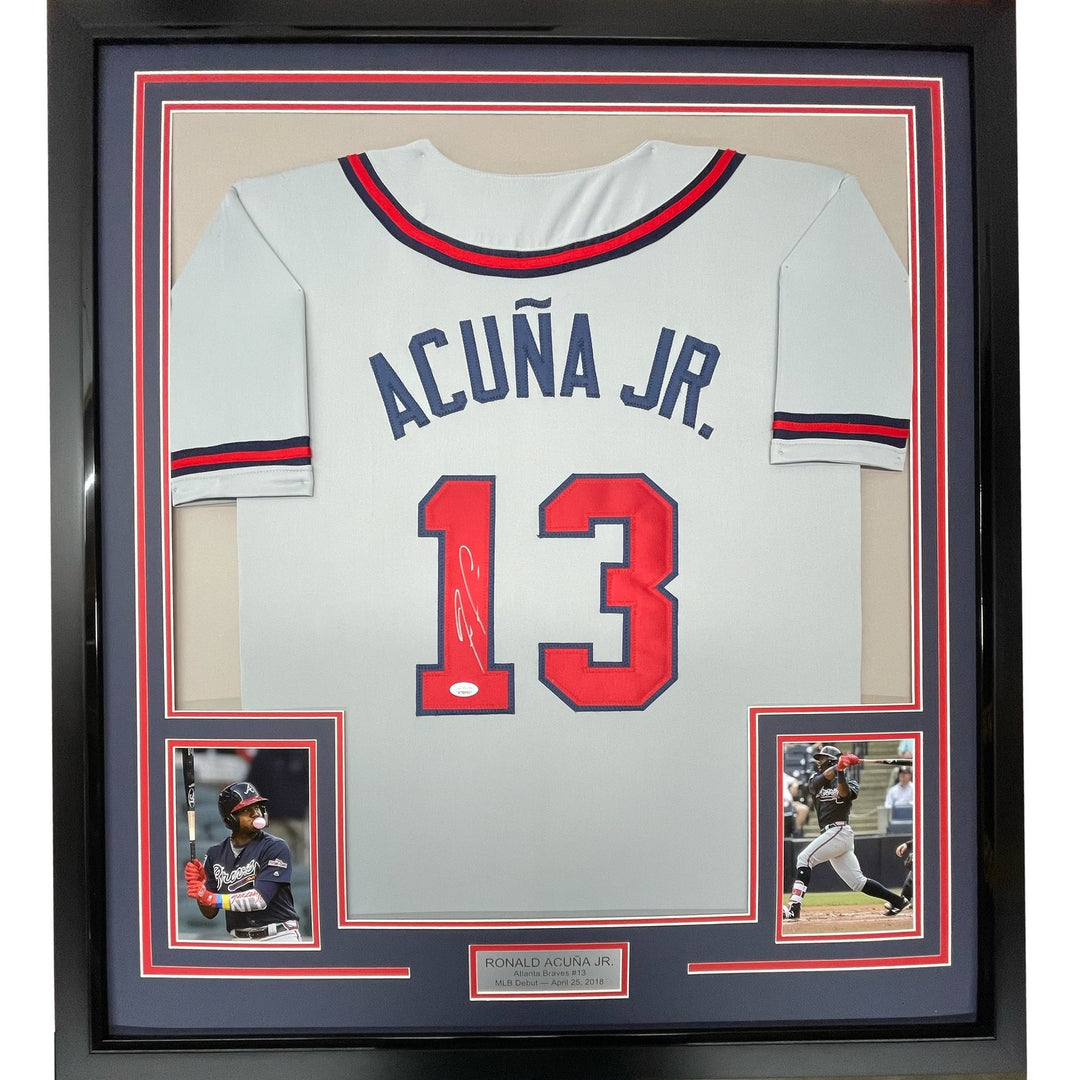 FRMAED Signed RONALD ACUNA JR. 35x39 Atlanta Grey Jersey JSA COA