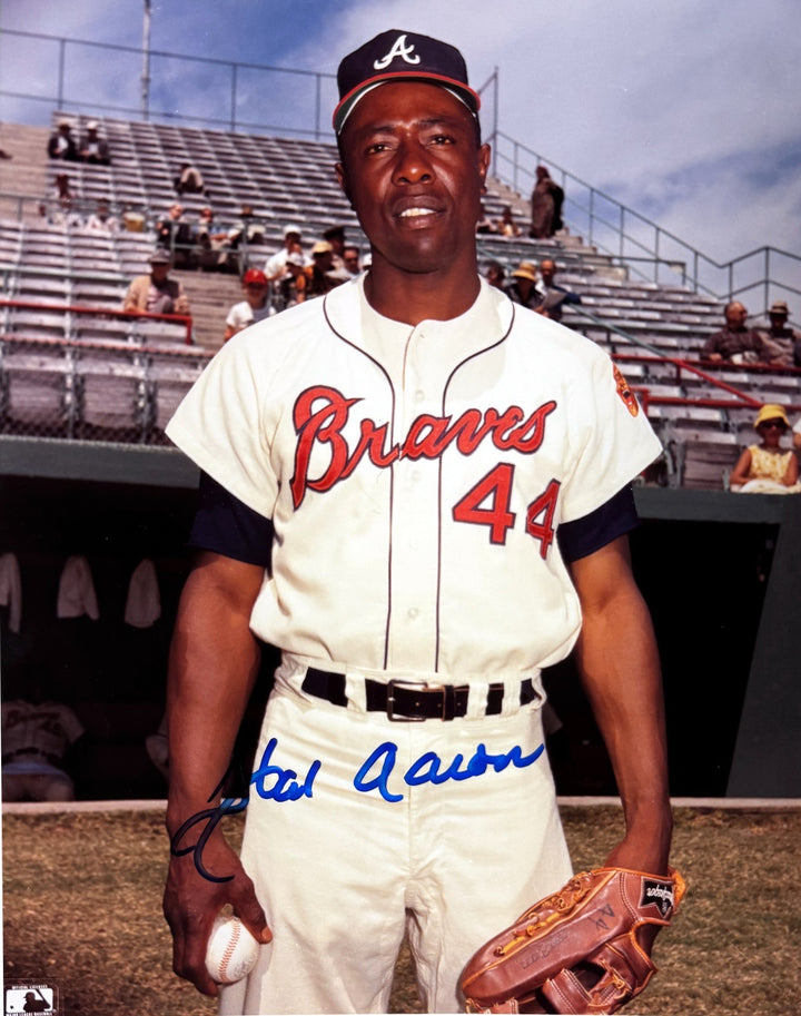 Hank Aaron signed Atlanta Braves MLB 8x10 Photo Minor Ding-Tuff Stuff COA/Ticket